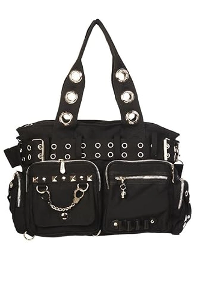 Lost Queen Striped Punk Rock Steampunk Purse with Handcuff Skull Charm