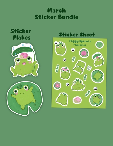Froggy Sprouts Sticker Bundle| Kiss-cut| Die-cut| Vinyl paper| spring frogs|Cute| Matte| Laminated| Monthly March Bundle