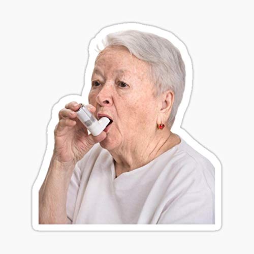 Inhaler Old Lady Meme Sticker Sticker - Sticker Graphic - Auto, Wall, Laptop, Cell, Truck Sticker for Windows, Cars, Trucks
