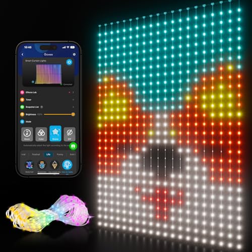 Govee Curtain Lights, Smart LED Curtain Lights, Color Changing Wall Lights, Dynamic DIY Curtain String Lights for Bedroom Living Room Backdrop Decor, Outdoor IP65 Waterproof, 5 x 6.6ft, 520 RGBIC LEDs - 1