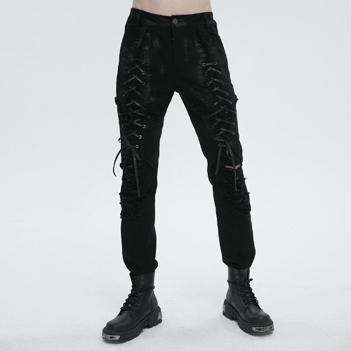 Punk Lace Up Ripped Men's Pants