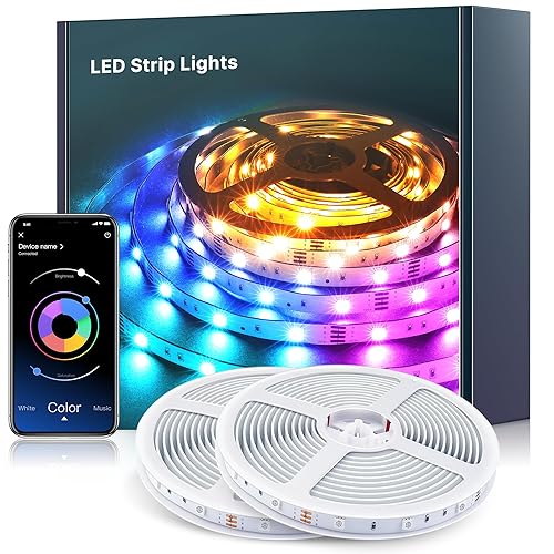 Mexllex LED Strip Lights 40M Music Sync Color Changing RGB LED Strip with Remote, App Controlled LED Lights, Sensitve Built-in Mic, RGB Rope Lights(App+Remote) - 40M
