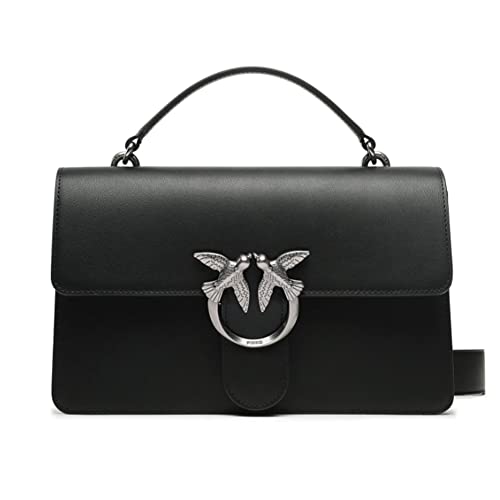 Pinko Damen Love One Classic Light Kalbsleder Tasche, Z99o_schwarz-Old Silver