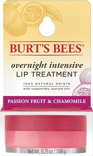 Burt's Bees Overnight Lip Sleeping Mask, 0.25 oz - Moisturizing, Hydrating, Exfoliating, Reduces Fine Lines, Ceramide Infused, Passionfruit Scent - Passionfruit Overnight Lip Treatment - 0.25 Ounce (Pack of 1)