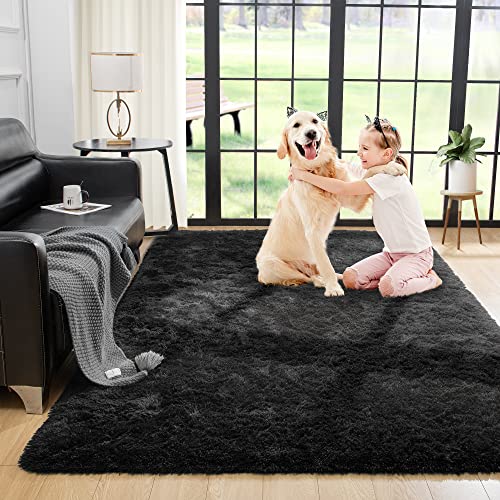 Noahas Fluffy Bedroom Rug Plush Fuzzy Rugs for Kids Room Living Room, Soft Shaggy Nursery Rug Furry Floor Carpet Modern Indoor Bedroom Decor Cute Boys Girls Room Rug, 3x5 Feet, Black - 3x5 Feet - Black