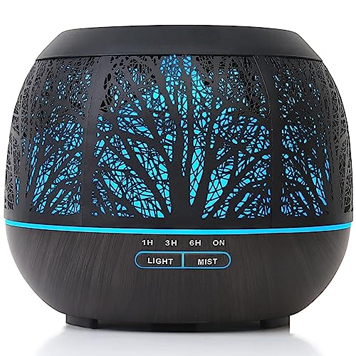 Aromatherapy Essential Oil Diffusers Humidifier: 400ml Ultrasonic Cool Mist Diffuser for Home Large Room - Aroma Water Vaporizer with Auto Shut-Off, Timer, Colors LED Light for Bedroom - Deep Black