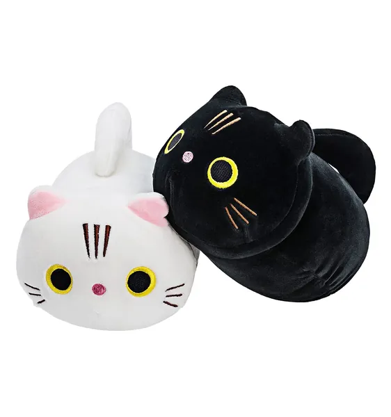 Onsoyours Plush Toys Set, 2Pcs Stuffed Animals with Black Cat and White Cat, Creative Decoration Cuddly Plush Pillows 8.5" for Kids Girls Boys (Black/White)