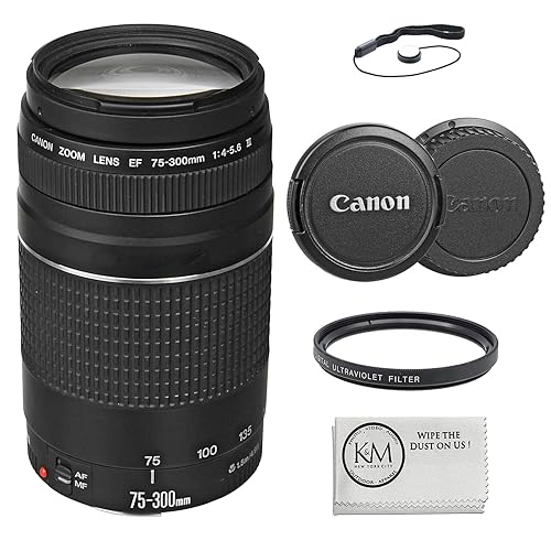 Canon EF 75-300mm f/4-5.6 III Lens Bundled with 58mm UV Filter + Lens Cap Keeper + Microfiber Cleaning Cloth (4 Items) - Lens + Basic Kit