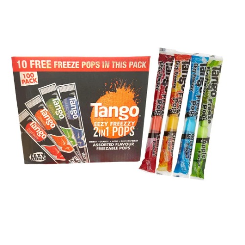 Tango Ice Poles - Freeze Lollies - Bulk Box of 100 x 75ml Tango Pops - Gluten Free, Suitable For Vegetarians - Blue Raspberry, Cherry, Apple And Orange Flavours