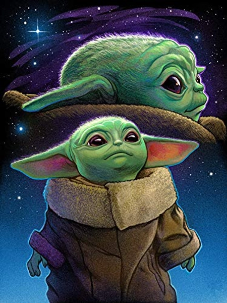 POENOEN Baby Yoda 5D Diamond Painting Kits for Christmas, Full Drill Diamond Art Kits for Kids, Cross Stitch Crystal Rhinestone Diamond Dotz for Home/Decor/Adults (12x16in) - Baby Yoda