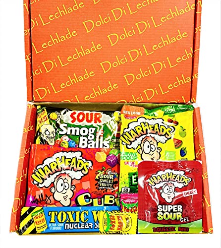 Super Sour Sweets Gift Box American Sweets and Candy by Dolci Di Lechlade Warheads Extreme Sours vs Toxic Waste USA Hamper Hard Challenge Party Bag Kids Adults Halloween