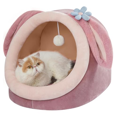Jiupety Cat Bed Cave, Pink Cat Bed for Indoor Cats，Soft Cozy Cat Bed Cave Fit for Many Cats and Puppy, Pink Rabbit, L. - Large - Pink purple