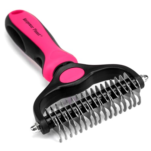Maxpower Planet Hair Brush - Double Sided Shedding, Dematting Undercoat Rake for Dogs, Cats - Extra Wide Dog Grooming Brush, Pink - Pink - Large