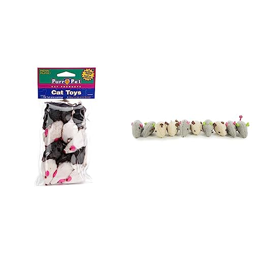 Penn-Plax Play Fur Mice Cat Toys | 3 Color Variety Pack, Black and White & SmartyKat (10 Count) Skitter Critters Value Pack Catnip Cat Toys - Gray/Cream, 10 Count - Cat Toys + Cat Toys, 10 Count