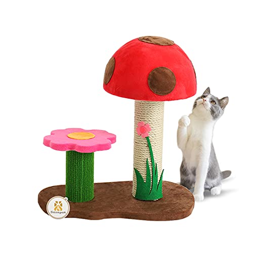 Sasapet Cat Scratching Post, Mushroom Claw Scratcher Small Cat Tree House Traning Interactive Toys for Indoor Kittens, Cats - Red