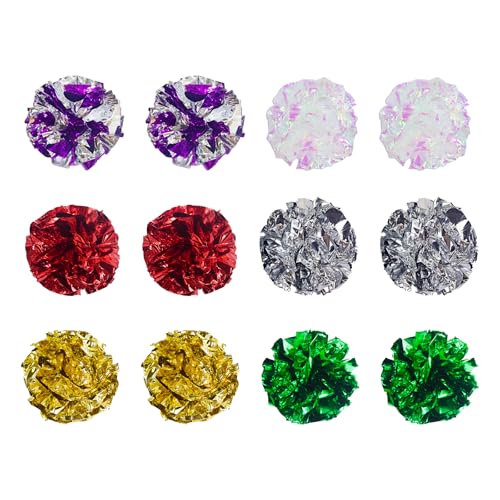 Andiker Cat Crinkle Balls, 2.36 Inches 6 Colors 12pcs Cat Balls Chew and Chase Cat Mylar Crinkle Balls Lightweight Cat Toys for Indoor Cats to Keep Fit and Active for Cat and Kitten(12pcs) - 12pcs