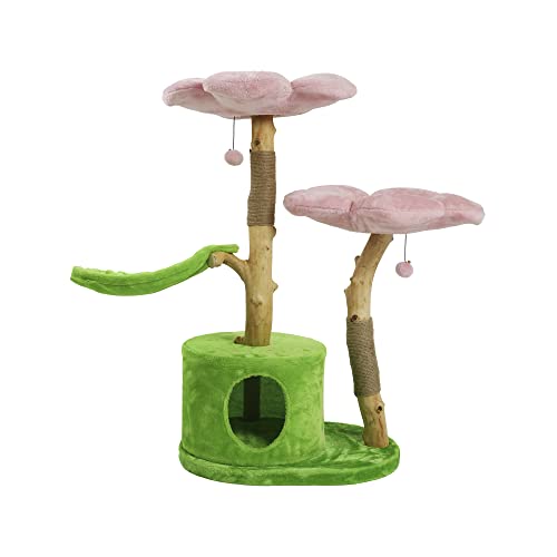 KBSPETS Wood Floral Cat Tree, Wooden Cat Tower, Modern Cat House, Cat Furniture, Cat Gift, Luxury Cat Condo, Flower Cat Tree (Cherry Blossom) - Cherry Blossom