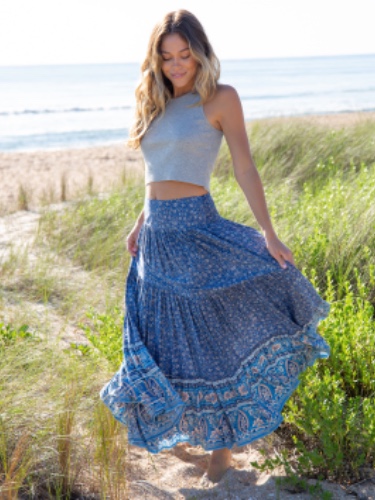 Hanna Convertible Maxi Skirt - Blue Floral Border | S