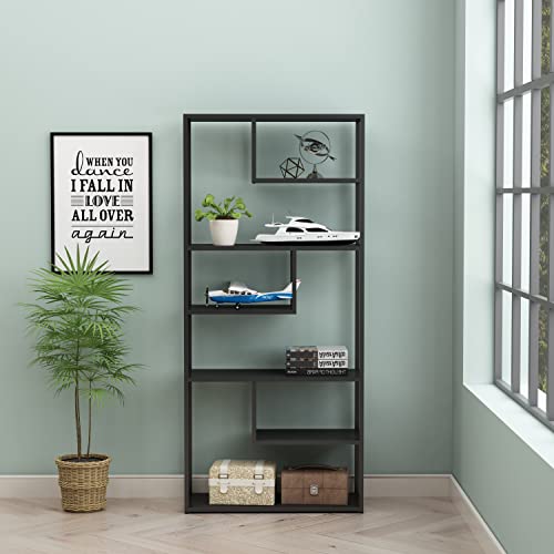 Hallowood Furniture Bewdley Black Metal Large Book shelf with 6 Shelves – Metal Shelves Unit – Display Cabinets for Living Room & Hallway – Tall Bookcase for Office and Home – Black Metal Bookcase