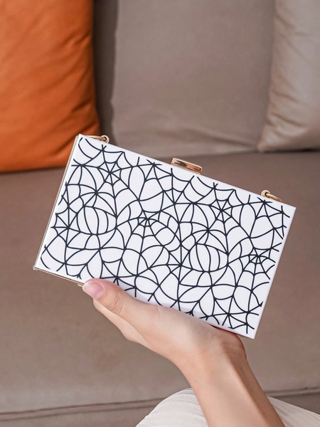 Acrylic Square Handbag With Spider Web Pattern, Suitable For Daily Use Or Party Events, Fashionable And Versatile