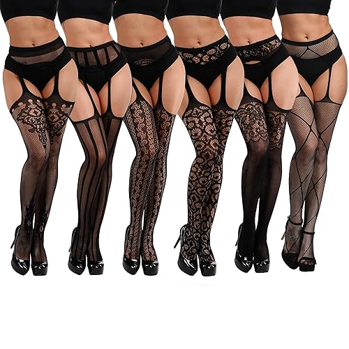 6 Pack Fishnet Garter Belt Stockings