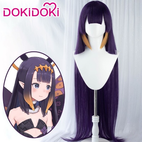 【Ready For Ship】DokiDoki Hololive English Cosplay Ninomae Ina’nis Wig Cute Women Long Purple Straight | Ninomae