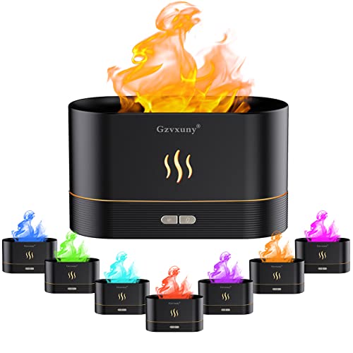 Gzvxuny Flame Essential Oil Diffuser, Upgrade 7 Colour Lights Aromatherapy Diffuser, Super Quiet Air Humidifier, Electric Aroma Diffuser, Waterless Auto-Off for Home Office Room, Black - Black