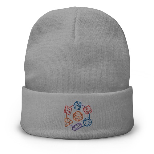 Polyhedral DnD Dice Embroidered Beanie - Gray