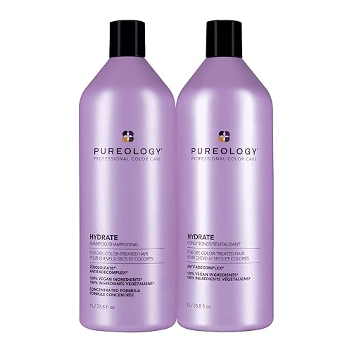 Pureology Hydrate Moisturizing Shampoo and Conditioner Set | For Dry Color Treated Hair | Sulfate-Free | Vegan | Paraben-Free - 33.8 Fl Oz (Pack of 2)