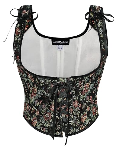 SCARLET DARKNESS Damen Renaissance Korsett U-Ausschnitt Lace-up Corset Top Blumendruck Bustier - 38 - Schwarz-Bunte Blumen