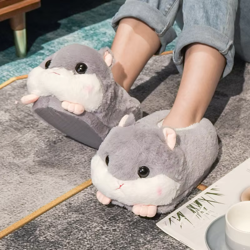 Cartoon Warm Winter Slippers Kawaii Hamster Unicorn Plush Shoes Soft Sole Flat Home Cotton Shoes Girl Women Floor Mute Non-slip - AliExpress 