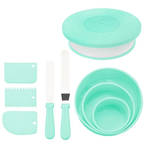 Set of 9 Essential Cake Decoration Tools Rotating Platform Silicone Cake Molds Slip Piping Table Kitchen Baking Tool - Green