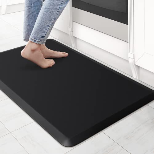 KitchenClouds Kitchen Mat Cushioned Anti Fatigue Rug 17.3"x28" Waterproof, Non Slip, Standing and Comfort Desk/Floor Mats for House Sink Office (Black) - Black - 17.3"x28" - 0.47 inch