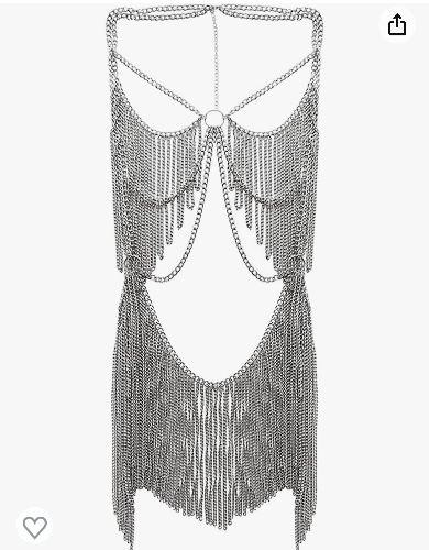 Connie Cloris Women's Sexy Suit Body Chain - Silvery Color-Personality Hanging Needle Connected Body Chain-8