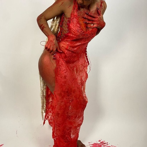 Lace-Up long Flesh Dress | Large