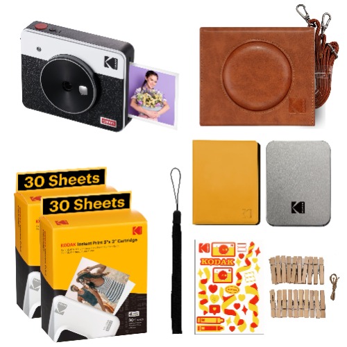 KODAK Mini Shot 3 Retro 4PASS 2-in-1 Instant Camera and Photo Printer (3x3 inches) + 68 Sheets Gift Bundle | Yellow