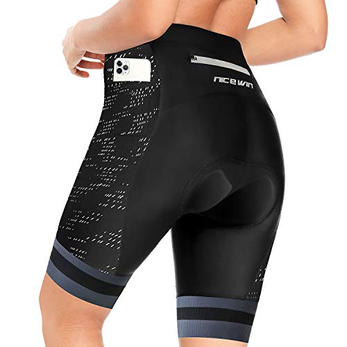 Womens Bike Shorts 4D Gel Pading Cycling Spinning Biker Bicycle Short with Pockets Wide Waistband - Black - Small