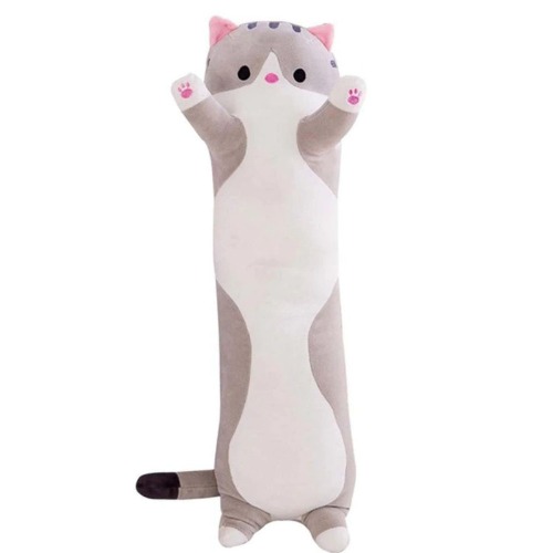 Long Cat Plush Pillow, Giant Plush Animals Toy Cute Cuddle Pillow for Girls Valentines Gifts, Cute Soft Long Cat Pillow Stuffed Plush Toys Pillow Home Comfort Cushion (110 cm, Grey) - 110 cm - Grey