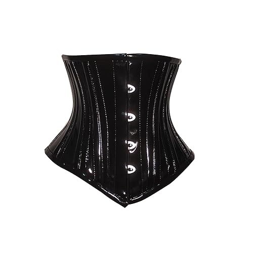 Gray Leather Underbust Corset Steel Boned PVC Heavy duty waist trainer, Hourglass Body Shaper Corset C18PD - X-Small - Black