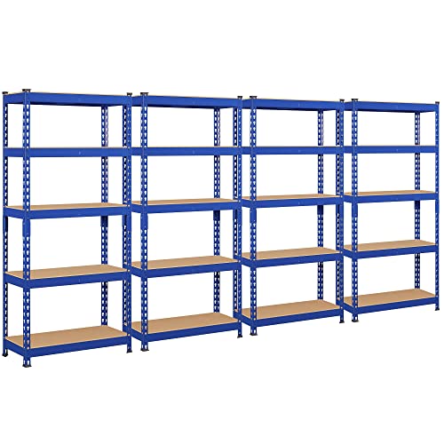 Topeakmart 4 PCS 5-Tier Utility Shelves, Metal Storage Shelves Garage Shelving Unit Adjustable Garage Storage Shelves Storage Racks Heavy Duty Shed Shelving- Blue, 27.4 x 11.6 x 60 Inch - Blue - 4