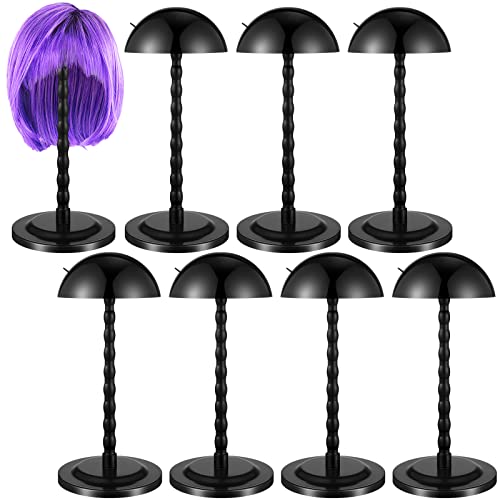 8 Pieces Wig Holder Wig Head Stand Wig Stand for Styling, 13.8 Inch Wigs Portable Hat Display Stand Travel Wig Holder for Multiple Wigs Practice Hat DIY Stand Head Stand Non Slip Stable (Black) - Black