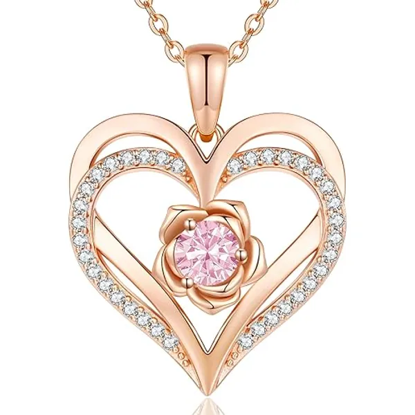 CDE Kette Damen Rosegold Herz Halskette Sterling Silber 925 Geburtsstein Halsketten für Frauen mit Anhänger Schmuck Valentinstag Geschenke für Sie Muttertag Geburtstag Weihnachten für Frauen Mama - RoseGold Necklace-10