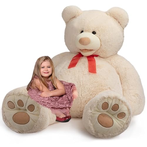 HollyHOME Teddy Bear Plush Giant Teddy Bears Stuffed Animals Teddy Bear Love Big Footprints 5 Feet Beige - 60 inch - Beige