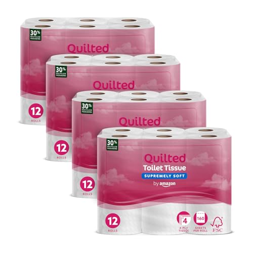 by Amazon 4-Ply Quilted Toilet Paper, 48 Rolls (4 Packs of 12), Unscented, 160 Sheets per Roll (previously Presto!) - 1 count (Pack of 48) - 4 Ply (Quilted)