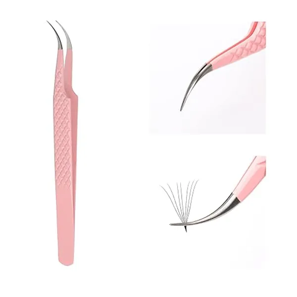 Eyelash Extension Tweezers FADLASH Volume Lash Tweezers Precision Curved Tip Lash Extension Tweezers Isolation & Volume Techniques Professional Application Tools - J Tweezers