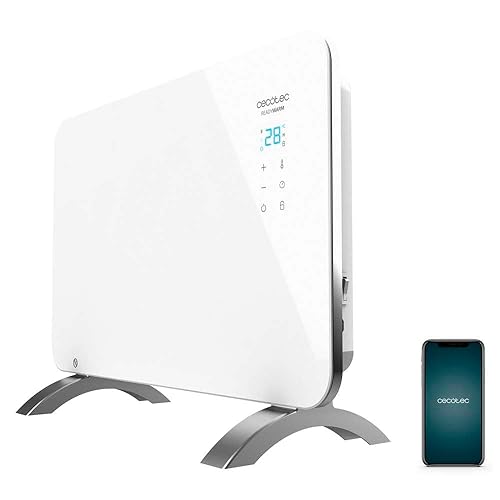 Cecotec Radiador Eléctrico Bajo Consumo Ready Warm 6650 Crystal Connection Con Wifi, 1000 W, Termostato Regulable, Temporizador, Soporte de pie, Protección sobrecalentamiento, Silencioso, Blanco - Blanco - 1000 W