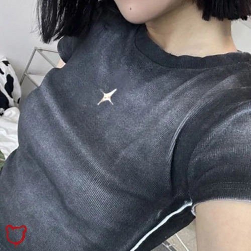 Grunge Tie-dye Crop Top - GRAY / L