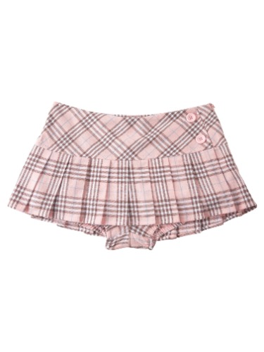 Girly Plaid Pleated Mini Skirt (Pink) | Skirt Only / M