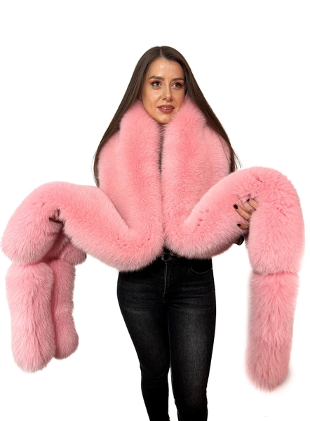 Double-Sided Arctic Fox Fur Stole 80' (200cm) + 4 Tails Light Pink Big Fur Collar Saga Furs Boa XXL