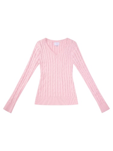 Love Letter Cable Knit V Neck Sweater (Pink) | M-L